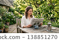 A woman quietly reading a book in a peaceful setting. 138851270