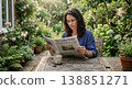 A woman quietly reading a book in a peaceful setting. 138851271