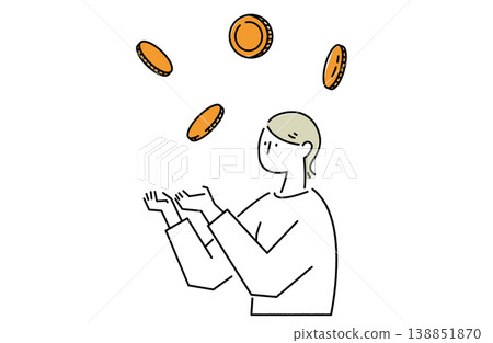 A woman receiving money that falls from the sky 138851870