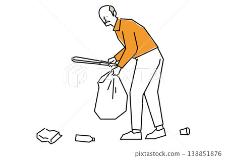 An old man picking up trash 138851876