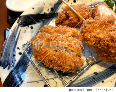 Cross-section of pork loin cutlet - A close-up of juicy pork loin. 138851962