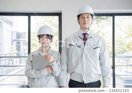 Portrait of a young man and woman in work clothes 138852183