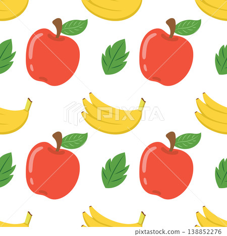 Red apple and banana seamless pattern with leaf 138852276