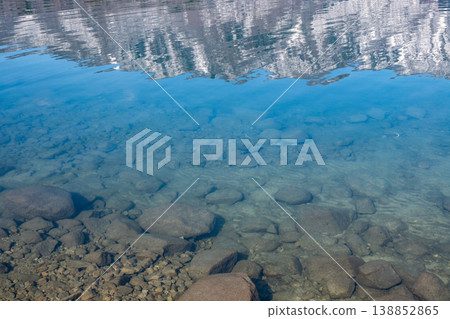 The lakebed of Lake Aoki, a lake with exceptionally clear waters, in Omachi City, Nagano Prefecture. The lakebed of Lake Aoki, a lake with exceptionally clear waters, in Omachi City, Nagano Prefecture. 138852865