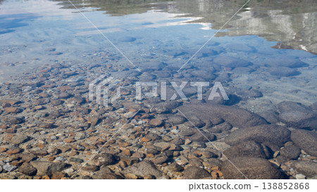 The lakebed of Lake Aoki, a lake with exceptionally clear waters, in Omachi City, Nagano Prefecture. The lakebed of Lake Aoki, a lake with exceptionally clear waters, in Omachi City, Nagano Prefecture. 138852868
