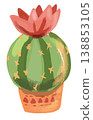 Watercolor style vector illustration of green blooming cactus succulent in pot single on white background 138853105