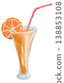 Watercolor style vector illustration of orange coctail with straw single on white background 138853108