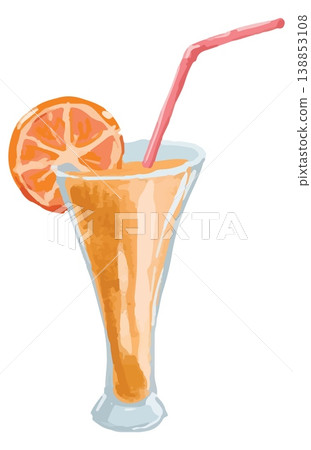 Watercolor style vector illustration of orange coctail with straw single on white background Watercolor style vector illustration of orange coctail with straw single on white background 138853108