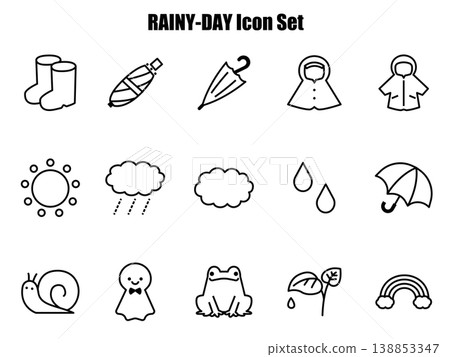 A set of simple and cute weather icon illustrations, in monochrome. A set of simple and cute weather icon illustrations, in monochrome. 138853347