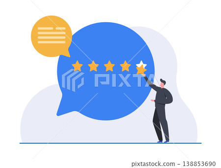 Customer Rating and Feedback Concept with Five Star Review Icon Customer Rating and Feedback Concept with Five Star Review Icon 138853690