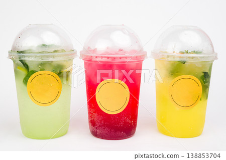 Refreshing beverage trio showcasing colorful drinks from casual setting, perfect for a sunny day and social gatherings with friends Refreshing beverage trio showcasing colorful drinks from casual setting, perfect for a sunny day and social gatherings with friends 138853704
