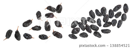 Black raisin isolated on white background . Top view with copy space for your text. . Flat lay Black raisin isolated on white background . Top view with copy space for your text. . Flat lay 138854521