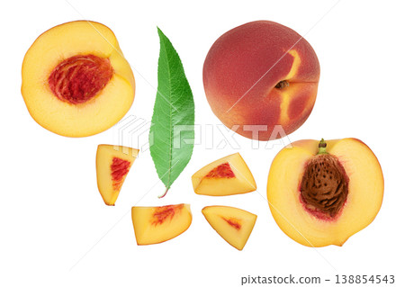 ripe peach isolated on white background . Top view with copy space for your text. Flat lay pattern 138854543