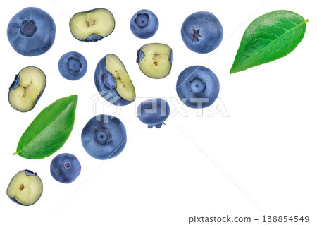 fresh ripe blueberry isolated on white background. . Top view. Flat lay pattern fresh ripe blueberry isolated on white background. . Top view. Flat lay pattern 138854549