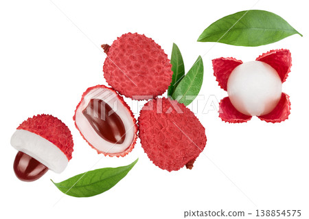 lychee fruit isolated on white background with  full depth of field. Top view. Flat lay with copy space for your text 138854575