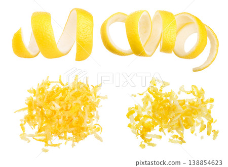 Lemon peel isolated on white background without a shadow. Healthy food Lemon peel isolated on white background without a shadow. Healthy food 138854623