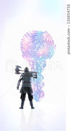 Medieval knight facing large digital key symbolizing encryption and secure access Medieval knight facing large digital key symbolizing encryption and secure access 138854758