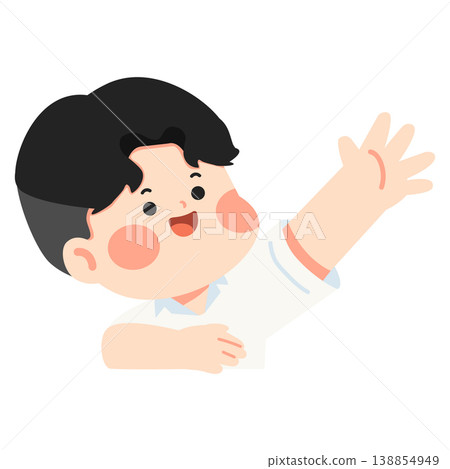 Boy Student Waving Hello With Friendly Smile Boy Student Waving Hello With Friendly Smile 138854949
