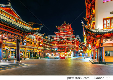 Yuyuan old street at night in Shanghai, China. 138854982