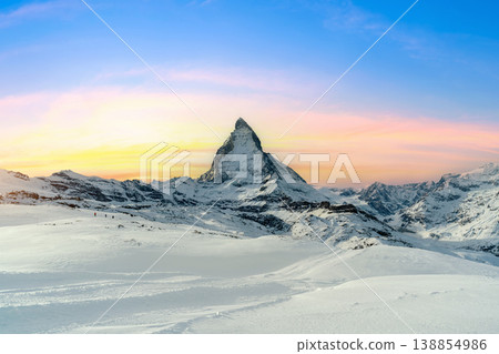 Matterhorn and swiss alps in Zermatt, Switzerland. Matterhorn at sunset. 138854986