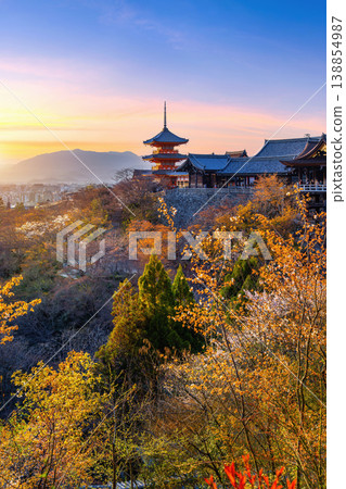 Kiyomizu temple at sunset in Kyoto, Japan. Vertical. 138854987