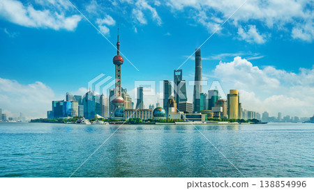Panorama of Shanghai city and Huangpu river in China. 138854996
