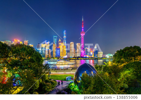 Shanghai city and Huangpu river at night, China. Shanghai city and Huangpu river at night, China. 138855006