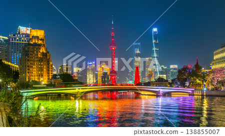 Shanghai city and Huangpu river at night, China. Shanghai city and Huangpu river at night, China. 138855007
