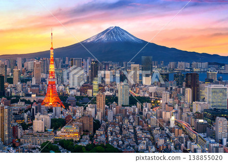 Aerial view of Tokyo cityscape with Fuji mountain in Japan. Aerial view of Tokyo cityscape with Fuji mountain in Japan. 138855020