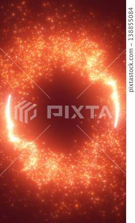 Golden sparkling particle vortex ring on warm red gradient, abstract energy swirl background with glowing dust and bokeh lights Golden sparkling particle vortex ring on warm red gradient, abstract energy swirl background with glowing dust and bokeh lights 138855084