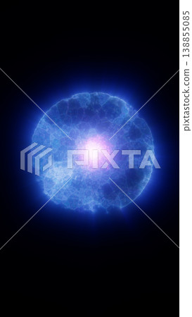 Glowing blue translucent sphere with a bright pink core, creating a futuristic abstract energy concept on a dark background 138855085