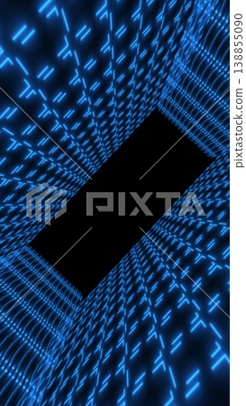 Blue neon grid tunnel with glowing lines and deep perspective, futuristic cyber corridor technology background Blue neon grid tunnel with glowing lines and deep perspective, futuristic cyber corridor technology background 138855090