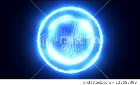 Bright blue plasma sphere surrounded by a glowing energy ring, representing futuristic power, digital force, and sci-fi technology Bright blue plasma sphere surrounded by a glowing energy ring, representing futuristic power, digital force, and sci-fi technology 138855099