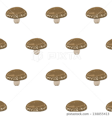 Seamless pattern background illustration of shiitake mushrooms (horizontal, aligned arrangement) 138855413