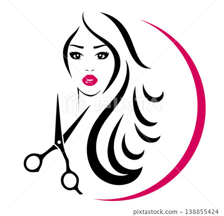 Hair salon, hairdresser sign with scissors and pretty woman 138855424