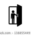 Stick figure man opening a door to bright light. New opportunity and future success vector icon. 138855449