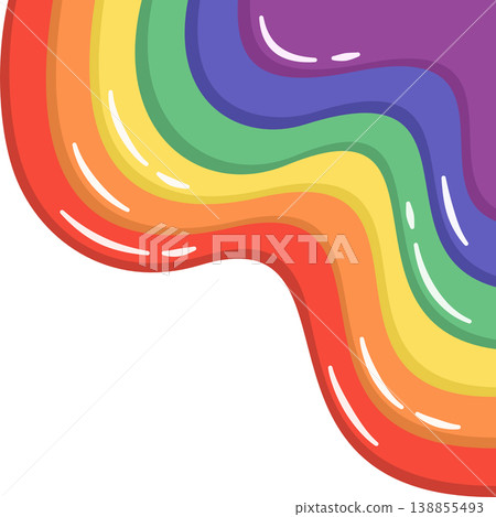 Colorful Rainbow Waves Corner Border Illustration, LGBTQ Pride Symbol with Glossy Wavy Lines, Vibrant Abstract Equality Design Isolated Colorful Rainbow Waves Corner Border Illustration, LGBTQ Pride Symbol with Glossy Wavy Lines, Vibrant Abstract Equality Design Isolated 138855493