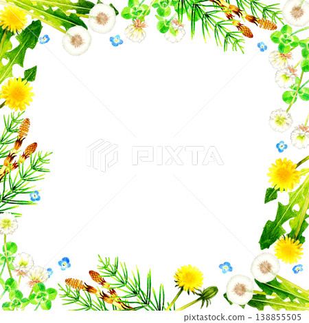 Spring flowers and plants frame - hand-drawn watercolor illustration material Spring flowers and plants frame - hand-drawn watercolor illustration material 138855505