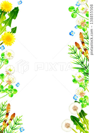 Spring flowers and plants frame - hand-drawn watercolor illustration material 138855508
