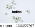 Kelp iodine tablets on white background. Natural supplement for thyroid support, iodine source, and healthy metabolism concept. 138855767