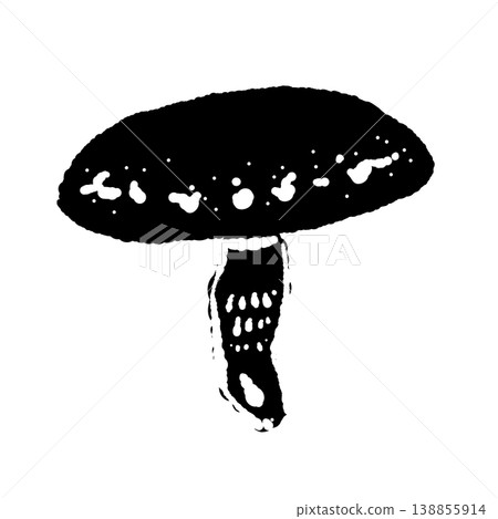 Illustration of a shiitake mushroom (whole, at an angle, monochrome) 138855914