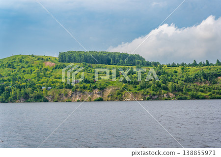 Panoramic view of Volga river in Russia, nature, forest and sky Panoramic view of Volga river in Russia, nature, forest and sky 138855971