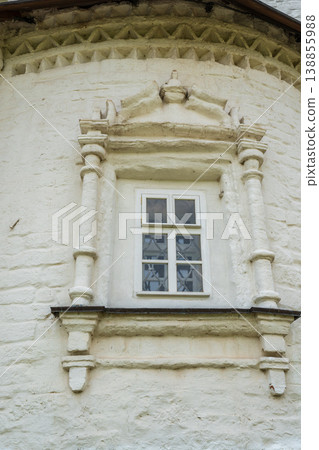 The window of the old monastery 16 century with bricks wall The window of the old monastery 16 century with bricks wall 138855988