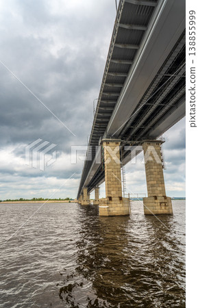 The large Zaimishchensky automobile bridge across the Volga River near Kazan, Russia 138855999