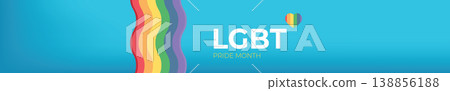 Happy pride month horizontal wide banner with pride color wave ribbon flag isolated on blue sky background. LGBT Pride month or pride day wide blue poster, flyer, invitation party card modern style Happy pride month horizontal wide banner with pride color wave ribbon flag isolated on blue sky background. LGBT Pride month or pride day wide blue poster, flyer, invitation party card modern style 138856188