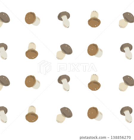 無縫圖案背景插圖，描繪了白玉菇（小而稀疏地分佈著）。 138856270