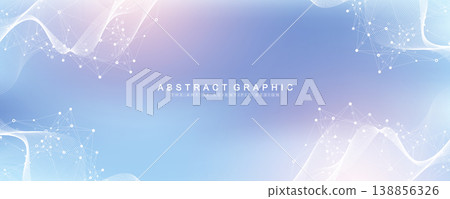 Modern digital technology background design with molecular plexus lines and dots. Futuristic network connection. Data flow. Abstract mesh, big data technology, AI, science, cyberspace. 138856326