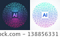 Modern handmade vector icon, sign, logo circuit line style in the Artificial intelligence concept. Set AI processor icon flat design. Motherboard digital chip AI. 138856331