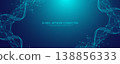 Modern digital technology background design with molecular plexus lines and dots. Futuristic network connection. Data flow. Abstract mesh, big data technology, AI, science, cyberspace. 138856333