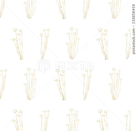 金針菇無縫圖案背景插圖（幾朵散落的金針菇） 138856459